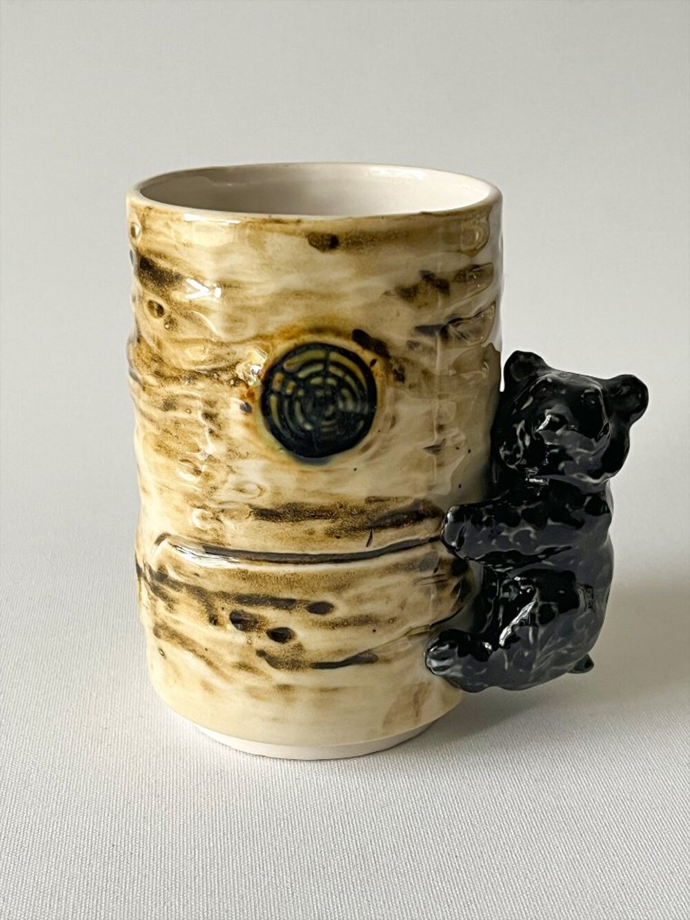 Vintage Japan G Goods Black Bear Climbing Birch Tree Mug Figural Bear Handle
